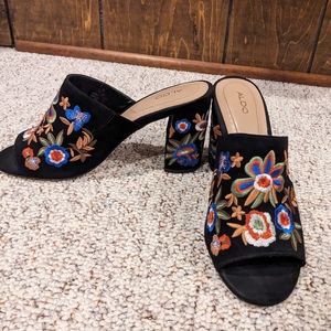 Embroidered Aldo Mules Black 8.5